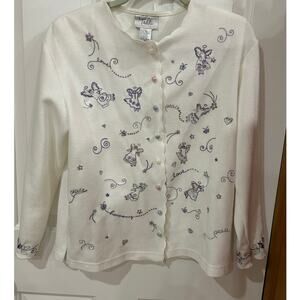 Teddi Petite cardigan embroidered angels hearts swirls